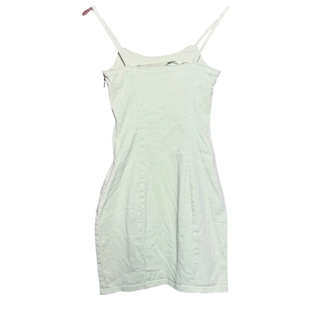 H&M‎ Divided Women XXS Green Denim Mini Dress Double Spaghetti Strap Bodycon Zip